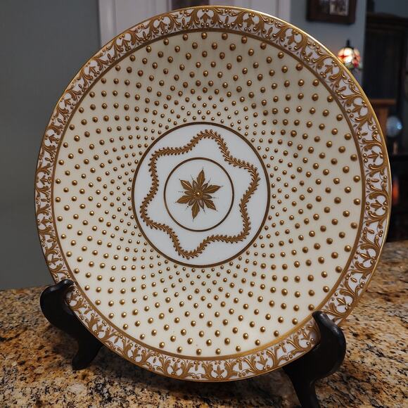 Antique Sèvres Heavy Gold White Hand painted Encrusted Plate - Picture 1 of 10